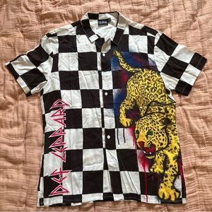 Def Leppard Button Down SS Hawaiian Shirt Mens Sz Large Rock Band Culture
